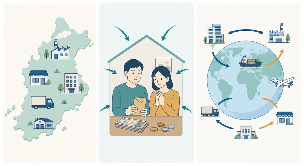 GDP・GNI・GNPの集計範囲の違いを示す比較図